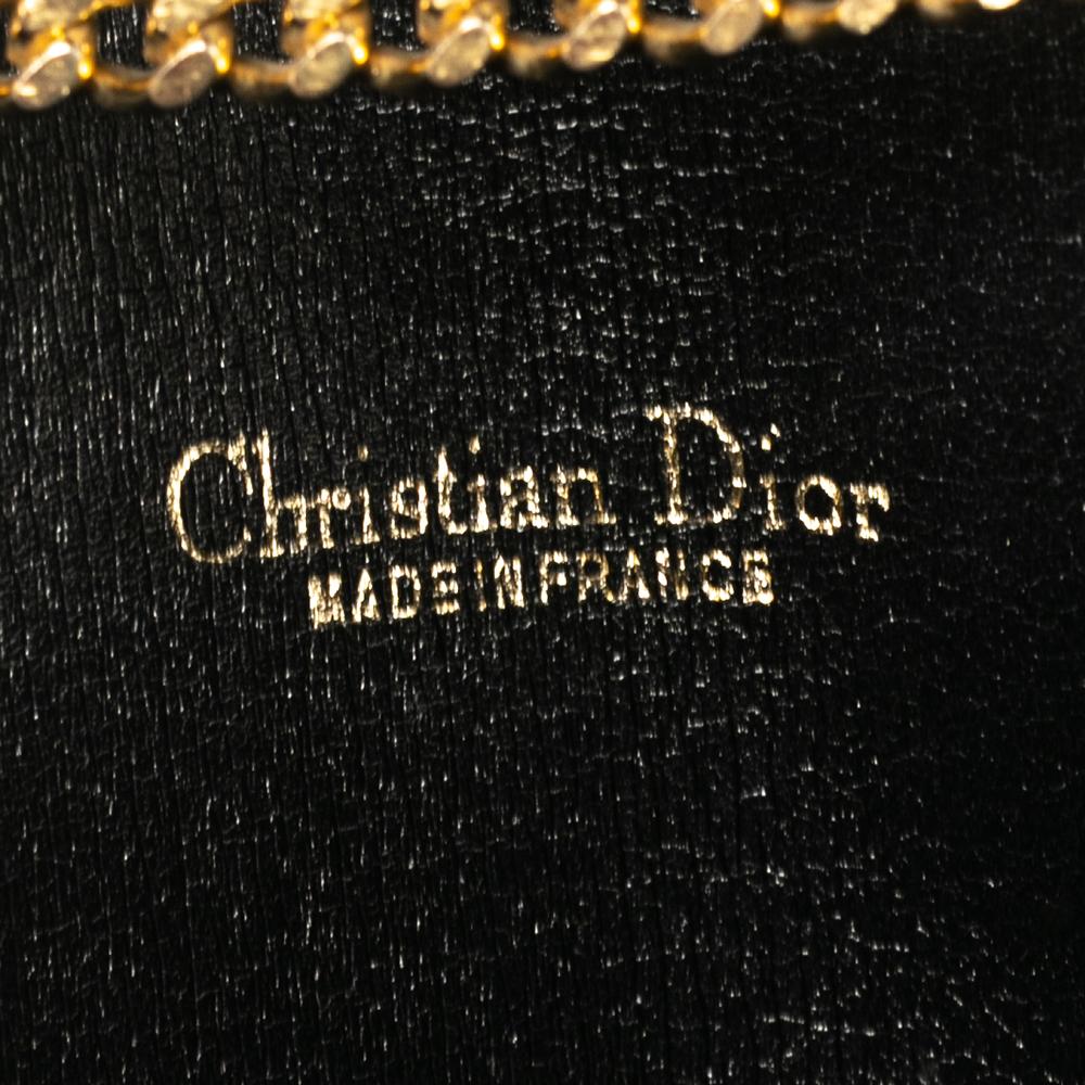 Dior Black Honeycomb Fabric and Leather Vintage Flap Shoulder Bag 2