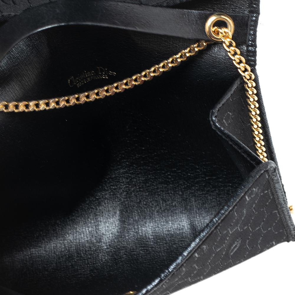 Dior Black Honeycomb Fabric and Leather Vintage Flap Shoulder Bag 3