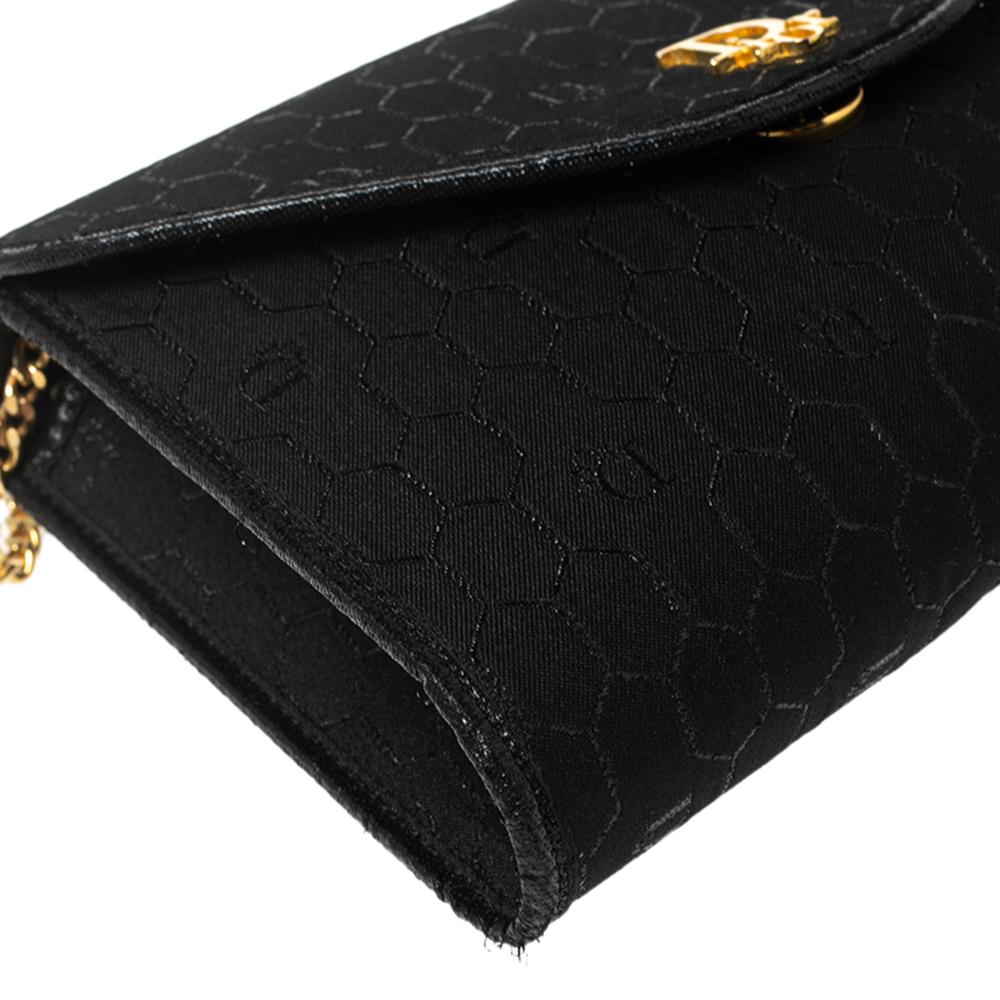 Dior Black Honeycomb Fabric and Leather Vintage Flap Shoulder Bag 4
