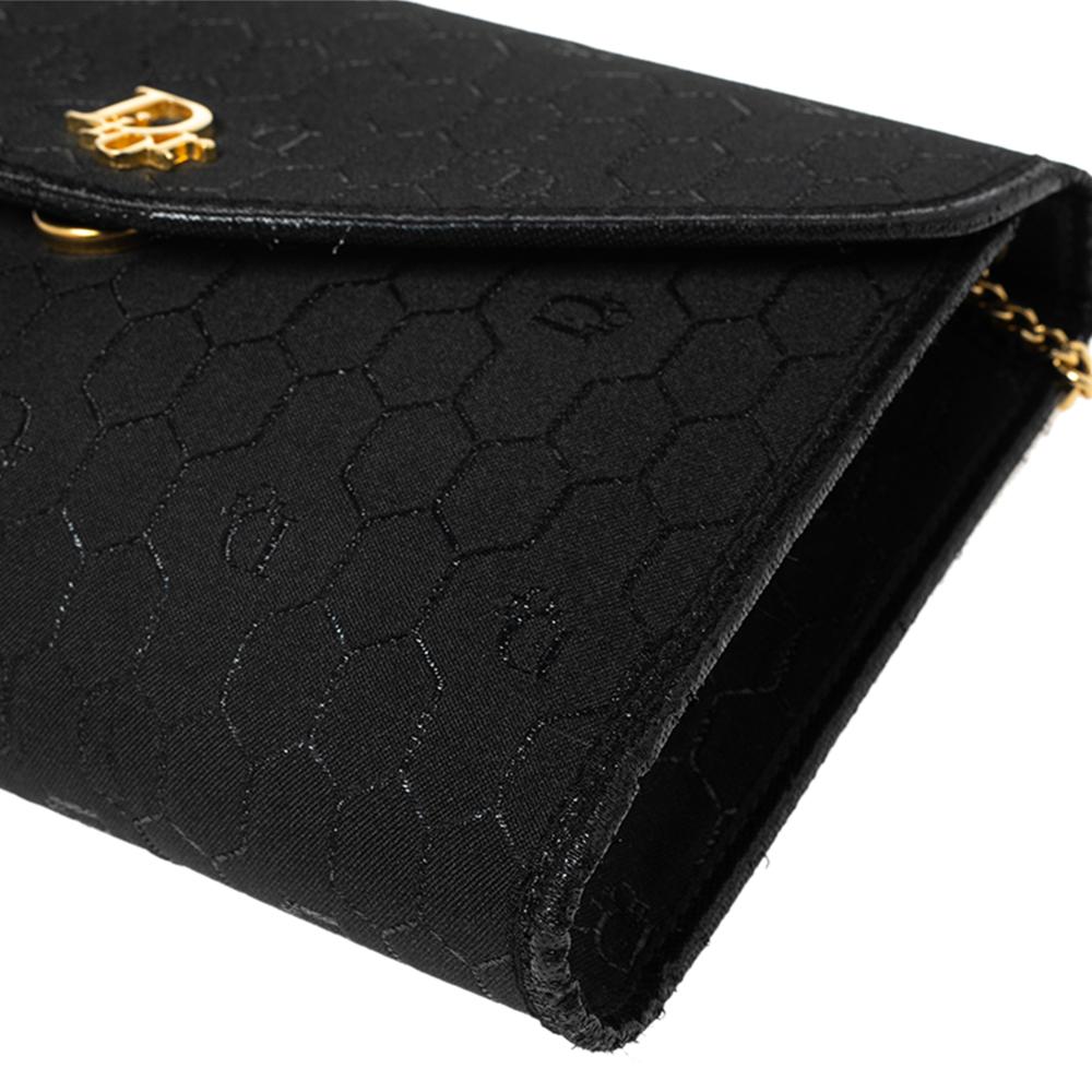Dior Black Honeycomb Fabric and Leather Vintage Flap Shoulder Bag 5