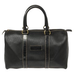 Dior Black Honeycomb Print Coated Canvas and Leather Boston Bag