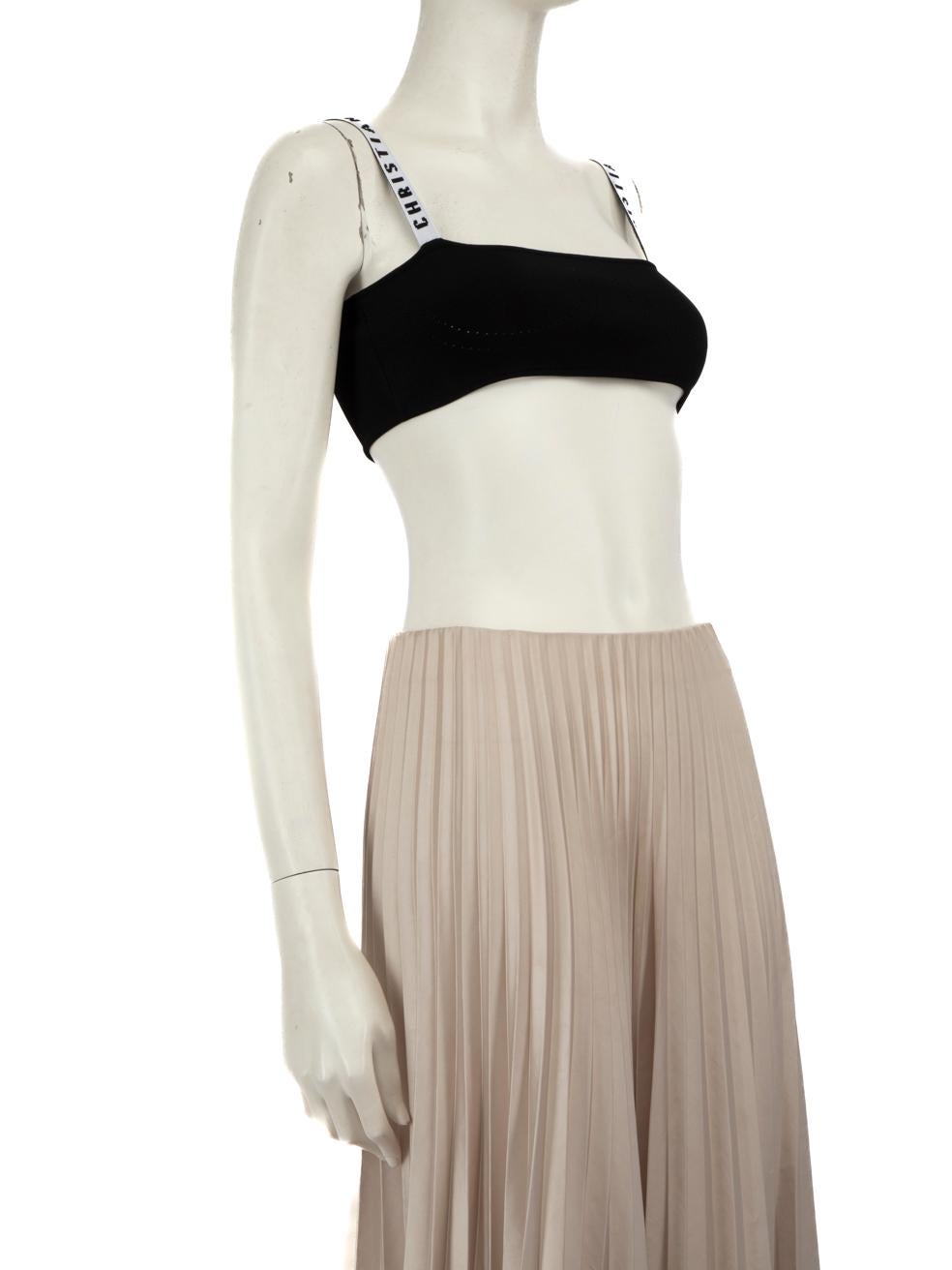 CONDITION is Never worn. No visible wear to the top is evident on this new Dior designer resale item.
 Details
 Model: J'adior
 Black
 Viscose
 Bralette top
 Stretchy
 Sleeveless
 Cross strap
 Embroidered brand name on straps
 
 
 Made in Italy
 
