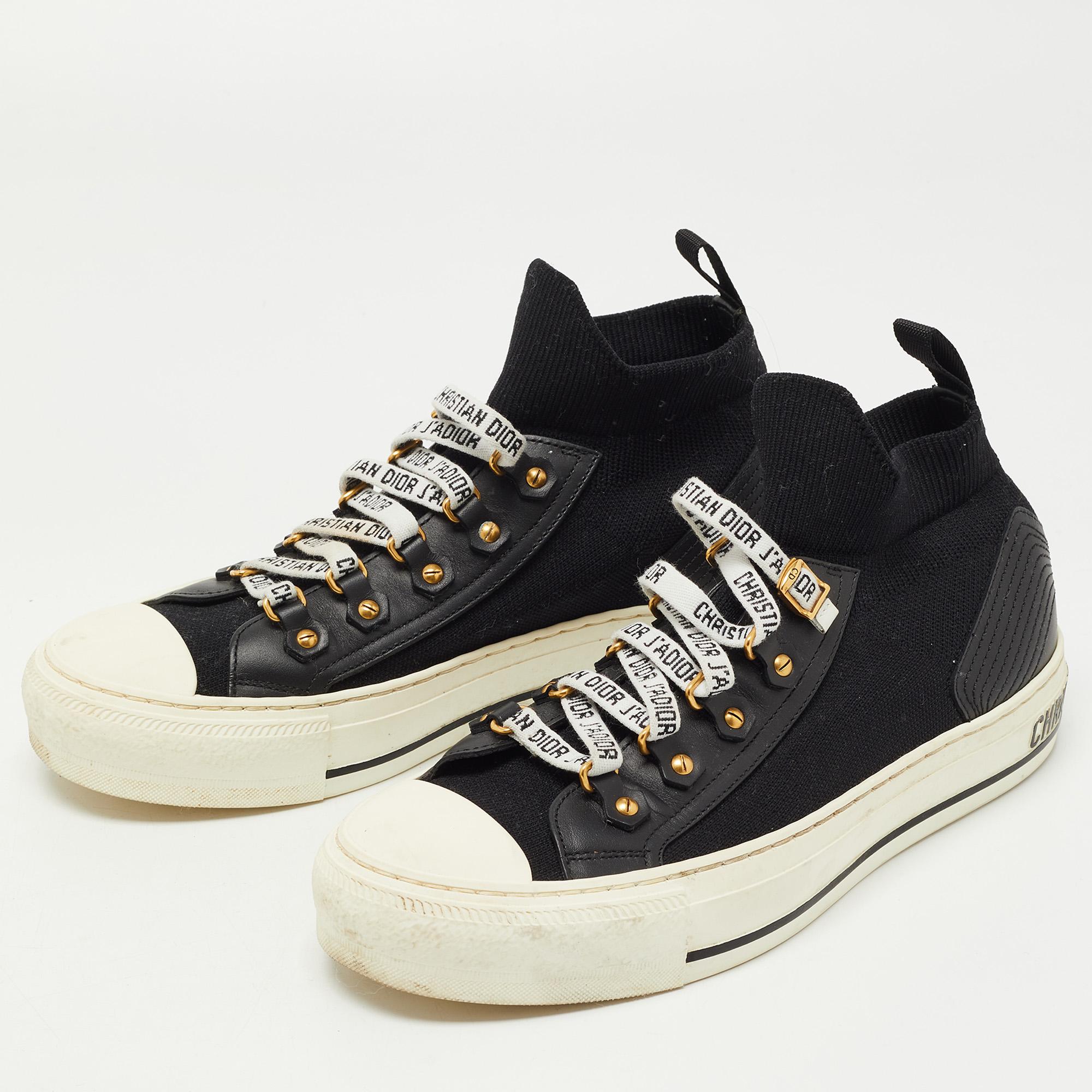 Dior Baskets montantes en tricot noir et cuir Walk n Dior