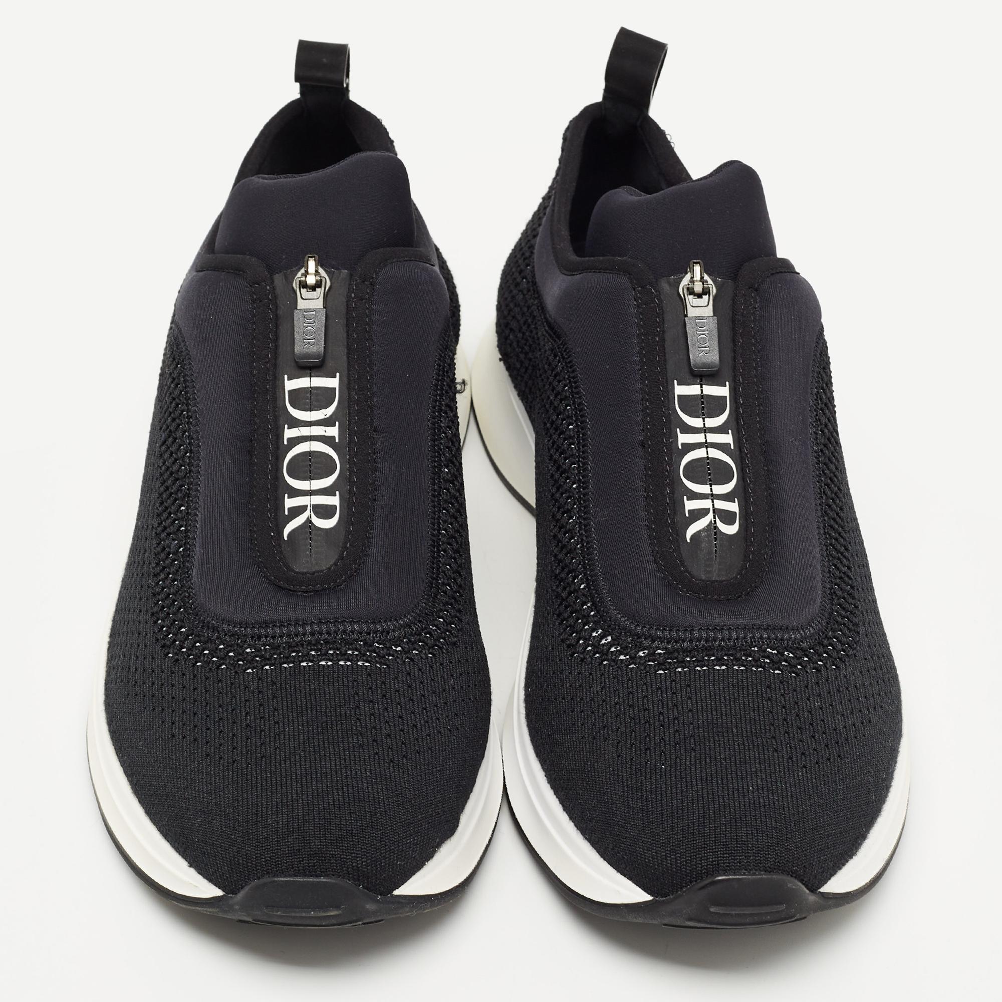 Dior Black Knit Fabric and Neoprene B25 Slip On Sneakers Size 45 In Excellent Condition In Dubai, Al Qouz 2