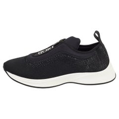 Dior Black Knit Fabric and Neoprene B25 Slip On Sneakers Size 45