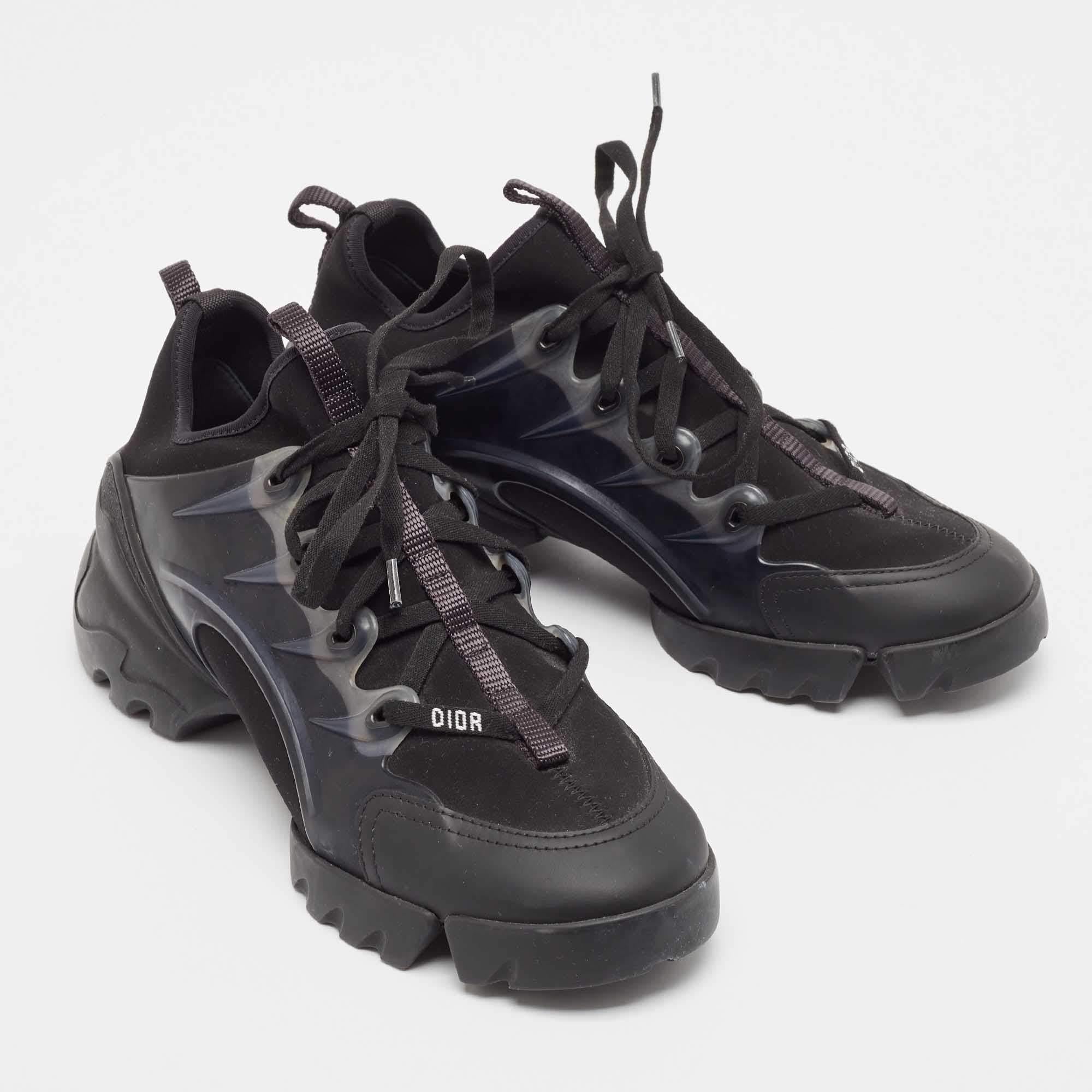 Women's Dior Black Knit Fabric and PVC D-Connect Lace Up Sneakers Size 39