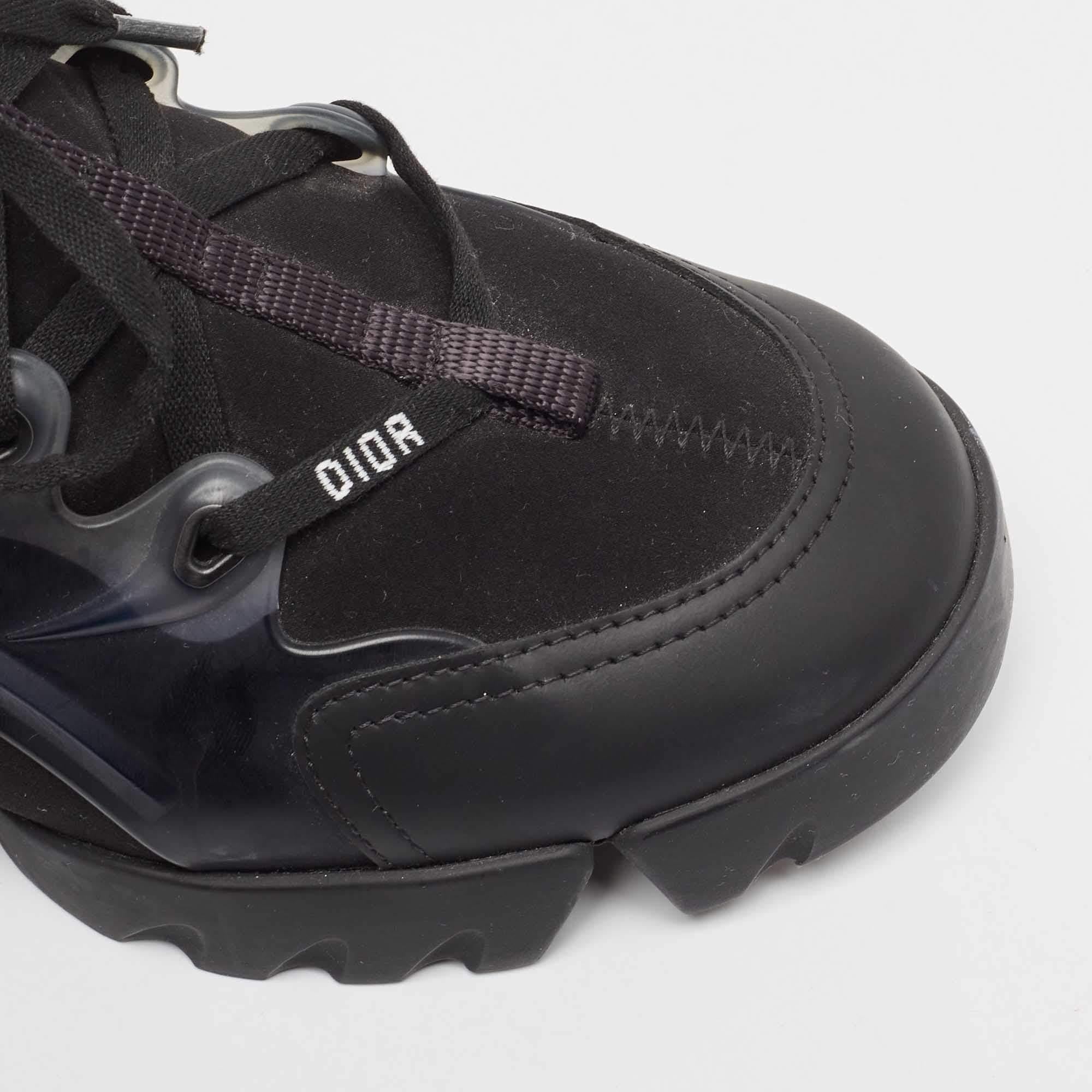Dior Black Knit Fabric and PVC D-Connect Lace Up Sneakers Size 39 4