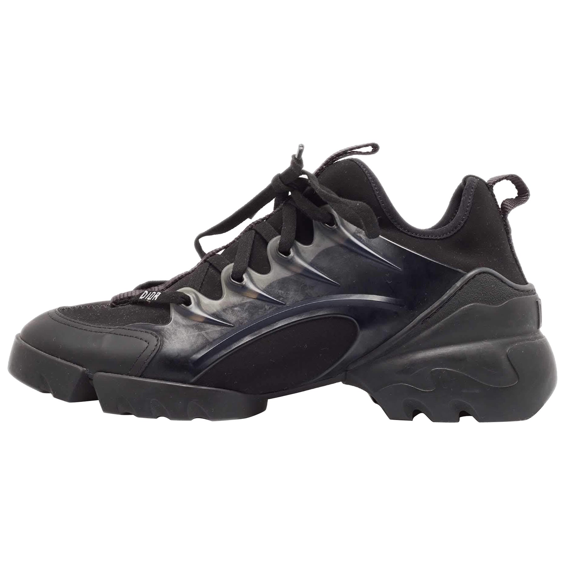 Dior Black Knit Fabric and PVC D-Connect Lace Up Sneakers Size 39