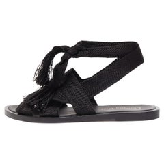 Used Dior Black Knit Fabric Ankle Wrap Sandals Size 38.5