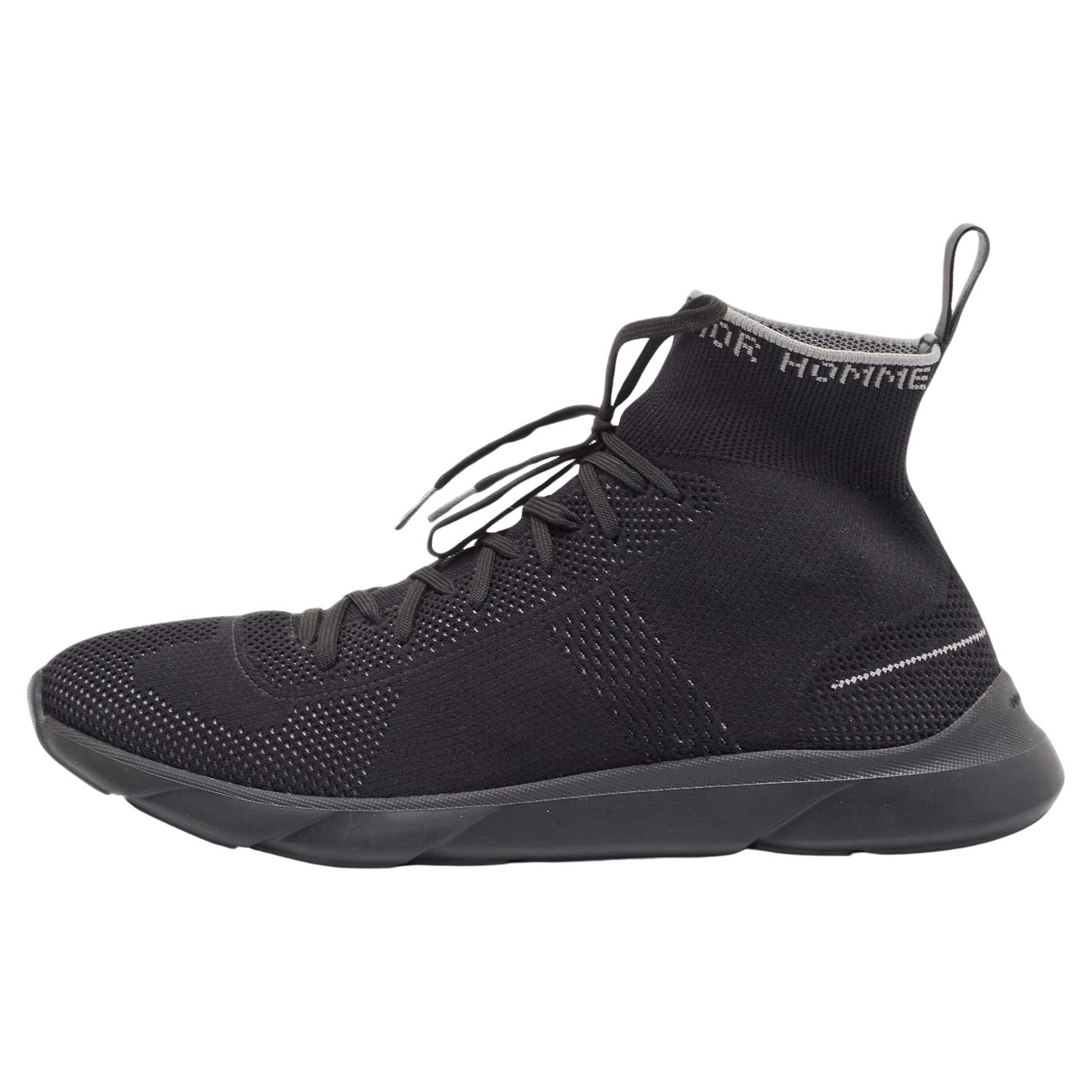 Dior Black Knit Fabric B21 High Top Sneakers Size 44 For Sale