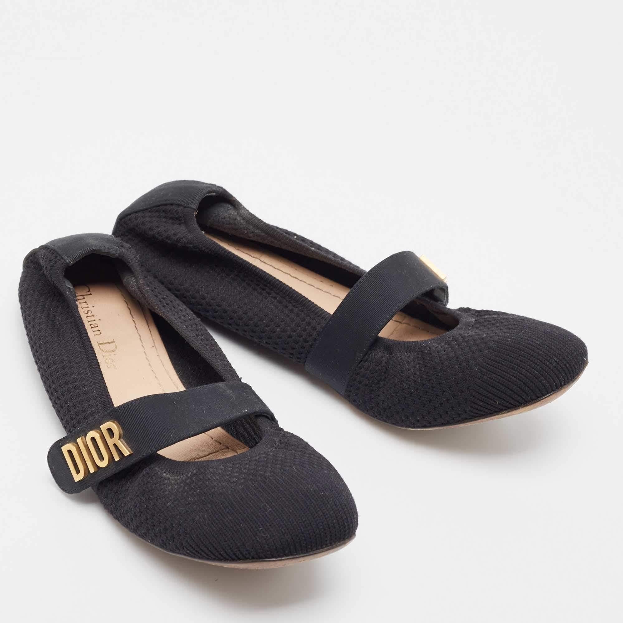 Noir Dior Black Knit Fabric Mary Jane Ballet Flats Size 39 en vente
