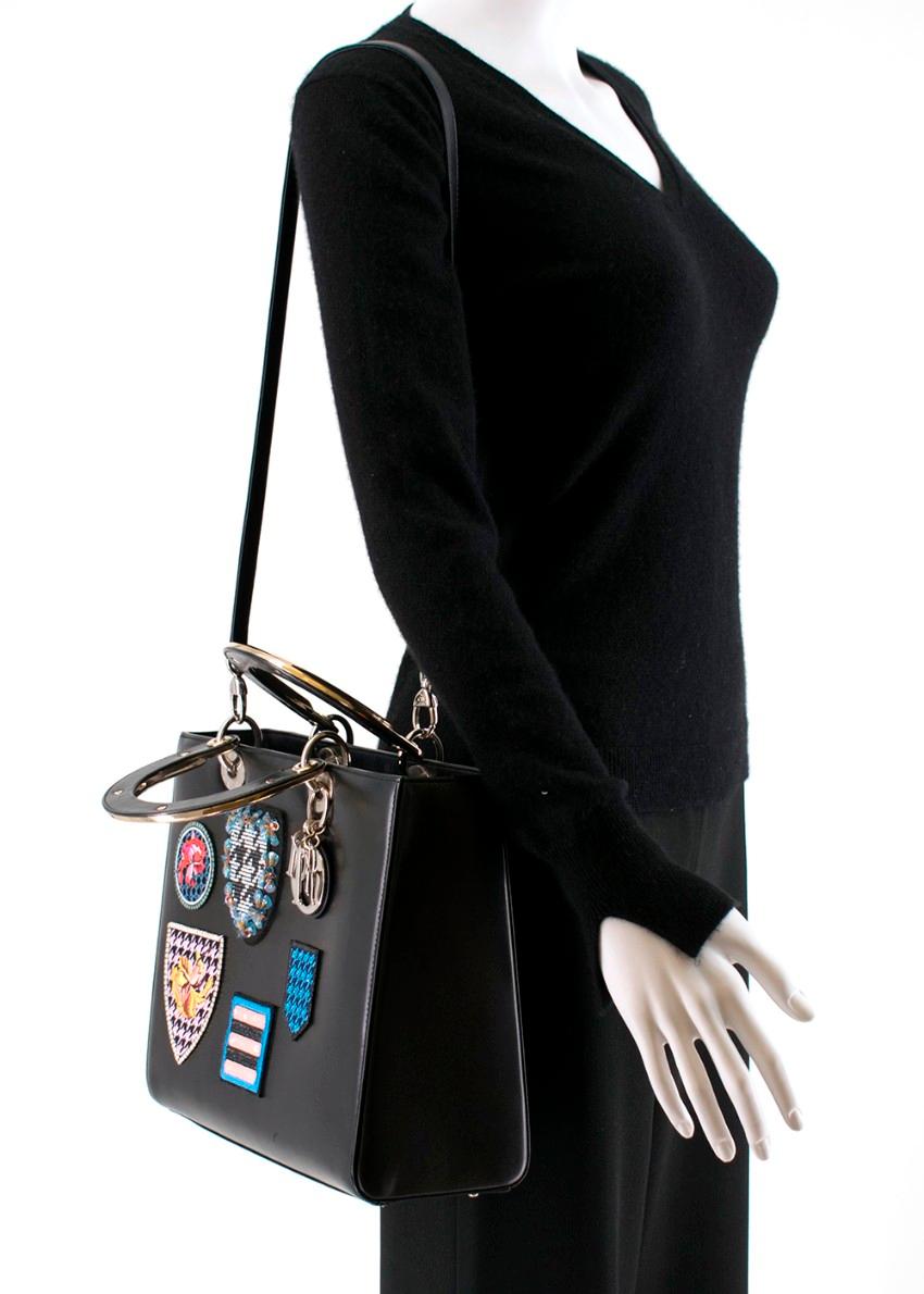 Dior Black Lady Dior Patch Embellished Tote Bag For Sale 1