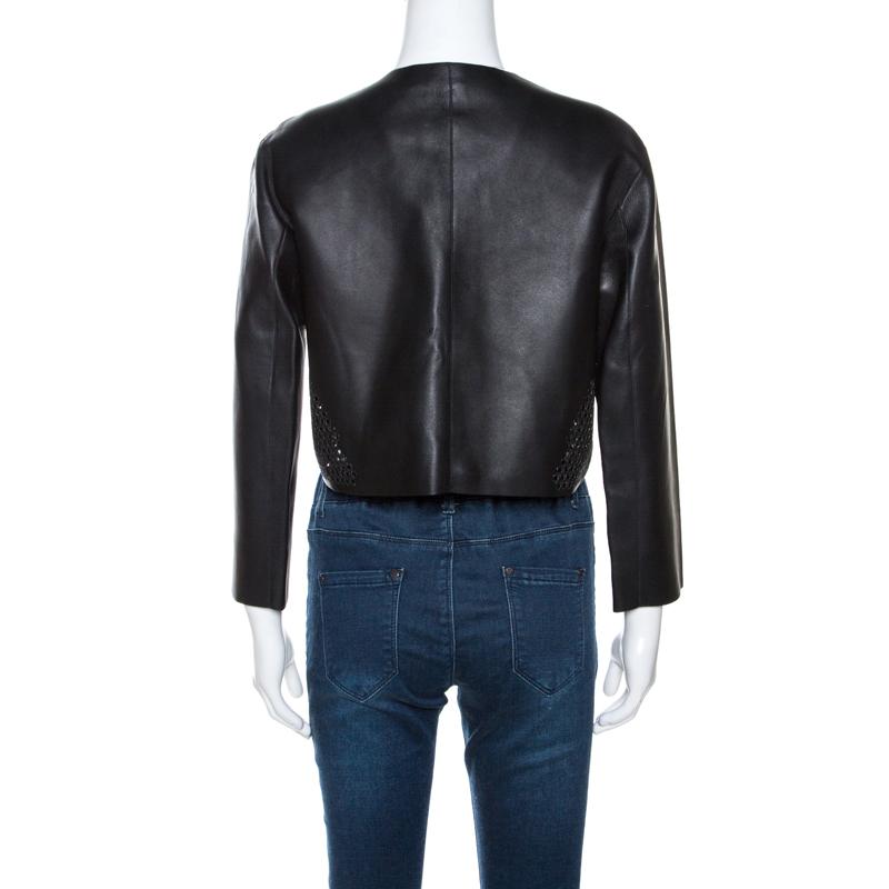 There's just some fashion magic that leather jackets bring to one's closet. They are a staple for one's style. Dior brings you this black jacket beautifully tailored from lamb leather and designed with long sleeves, full zip closure and laser-cut