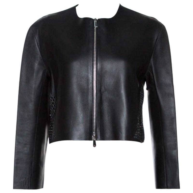 Dior Black Lamb Leather Laser Cut Detail Jacket M