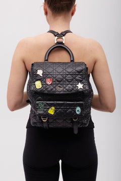 Dior Schwarz Lammfell Cannage Lucky Badge Stardust Rucksack klein