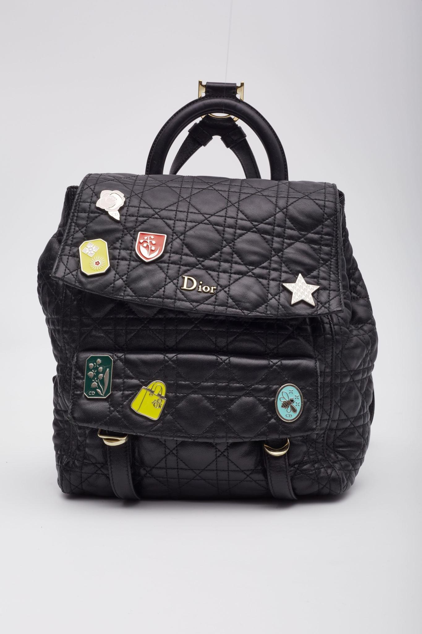 Women's Dior Black Lambskin Cannage Lucky Badge Stardust Backpack Small For Sale