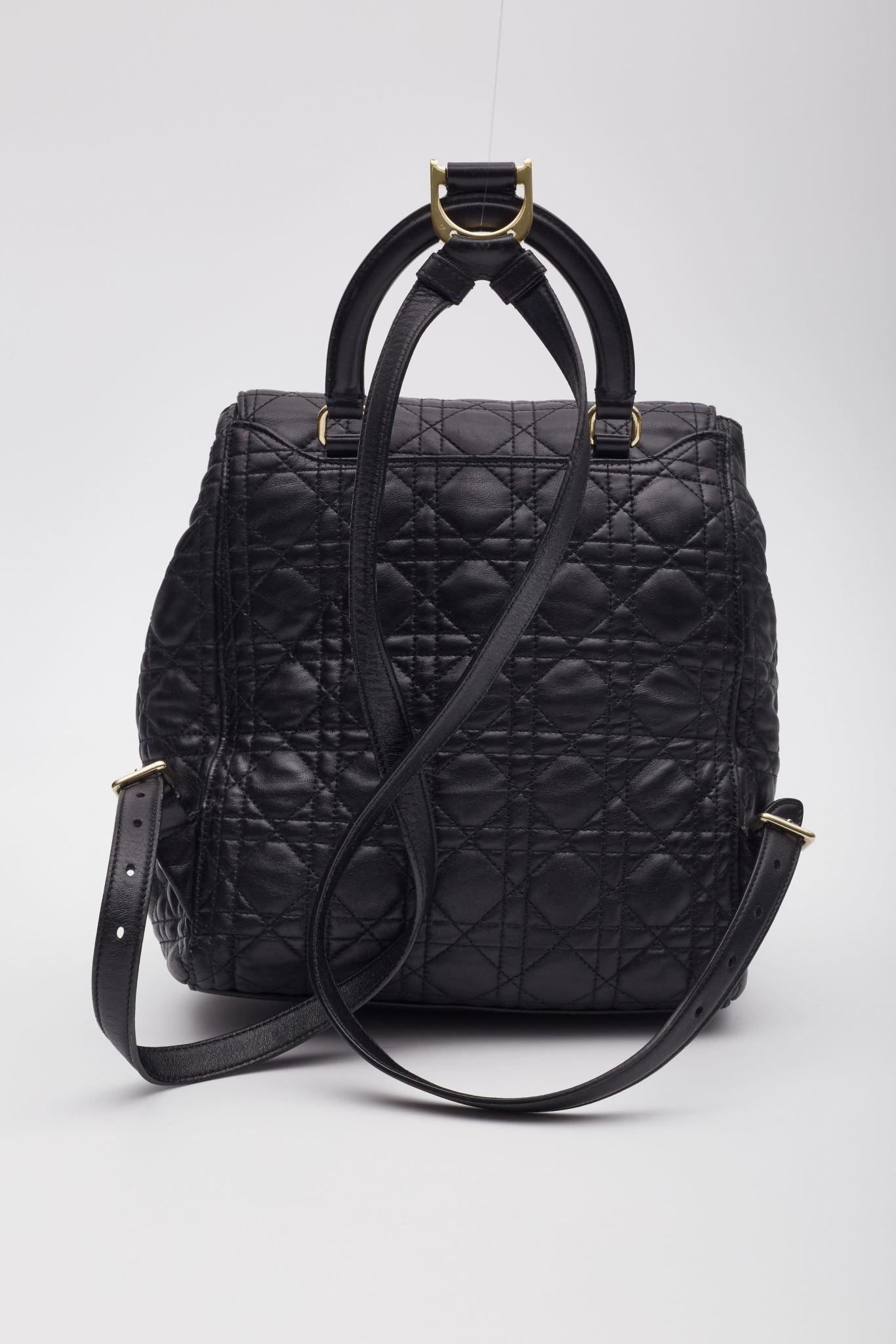 Dior Black Lambskin Cannage Lucky Badge Stardust Backpack Small For Sale 1