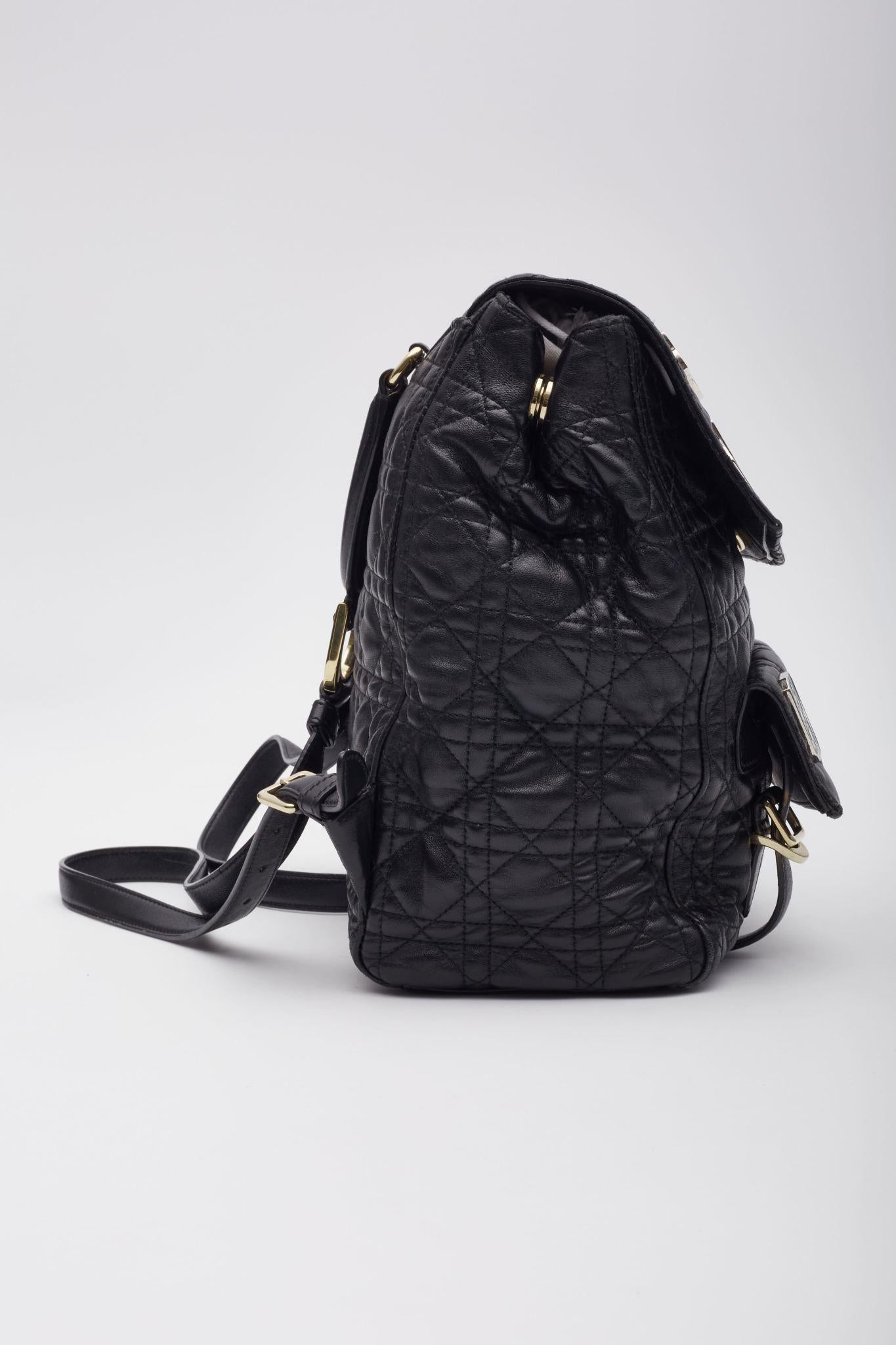 Dior Black Lambskin Cannage Lucky Badge Stardust Backpack Small For Sale 2