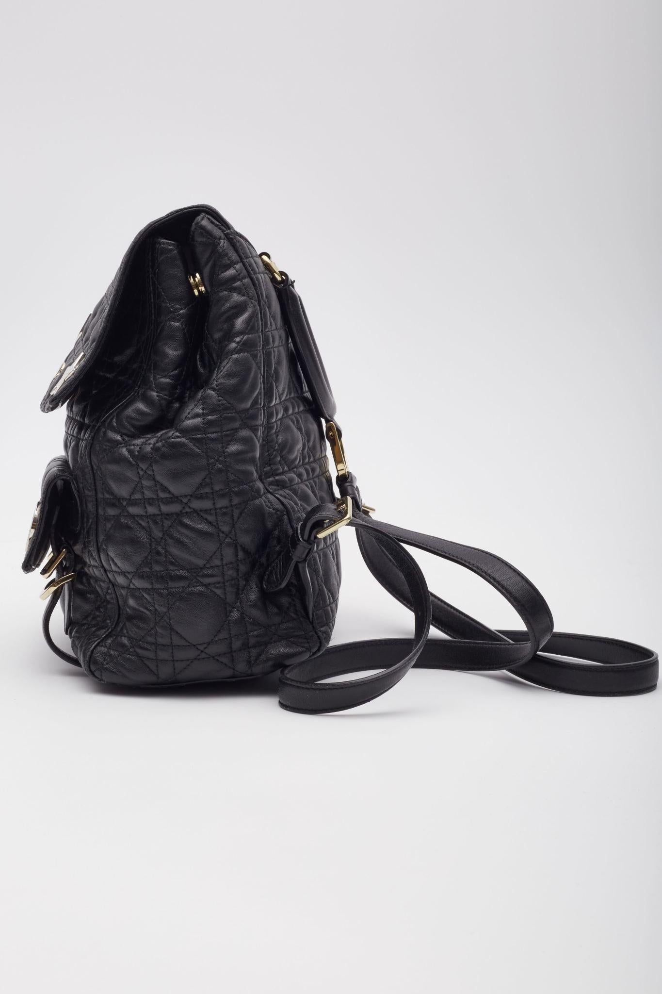 Dior Black Lambskin Cannage Lucky Badge Stardust Backpack Small For Sale 3