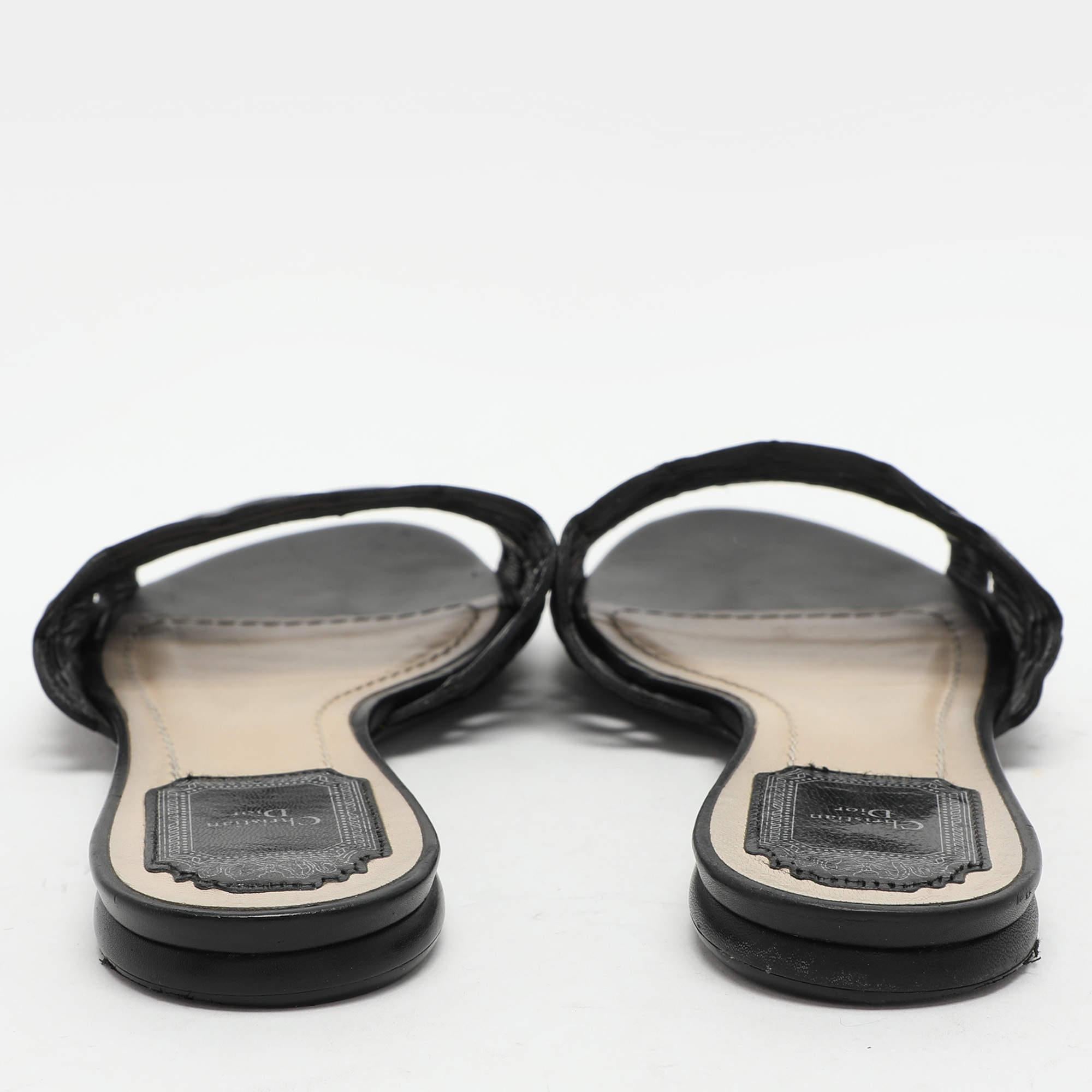 Dior Black Laser Cut Leather Flat Slides Size 39 1