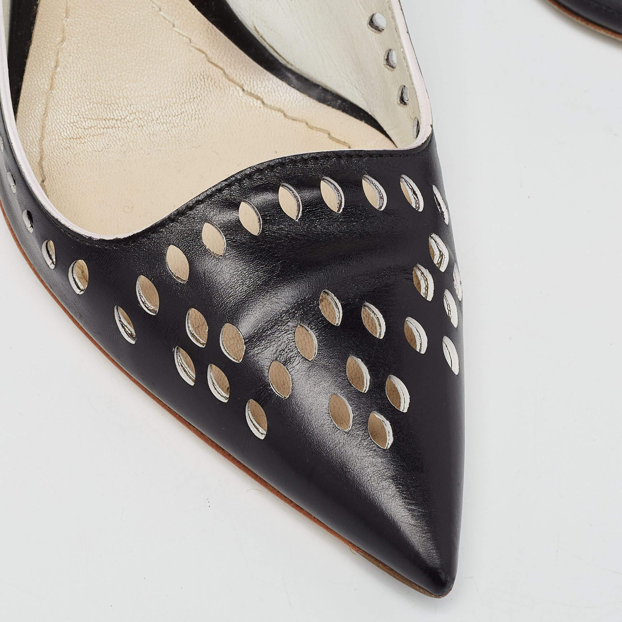 Dior Black Laser Cut Leather Pointed Toe Pumps Size 39.5 3