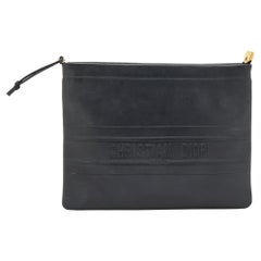 Dior - Pochette zippée logo en cuir noir