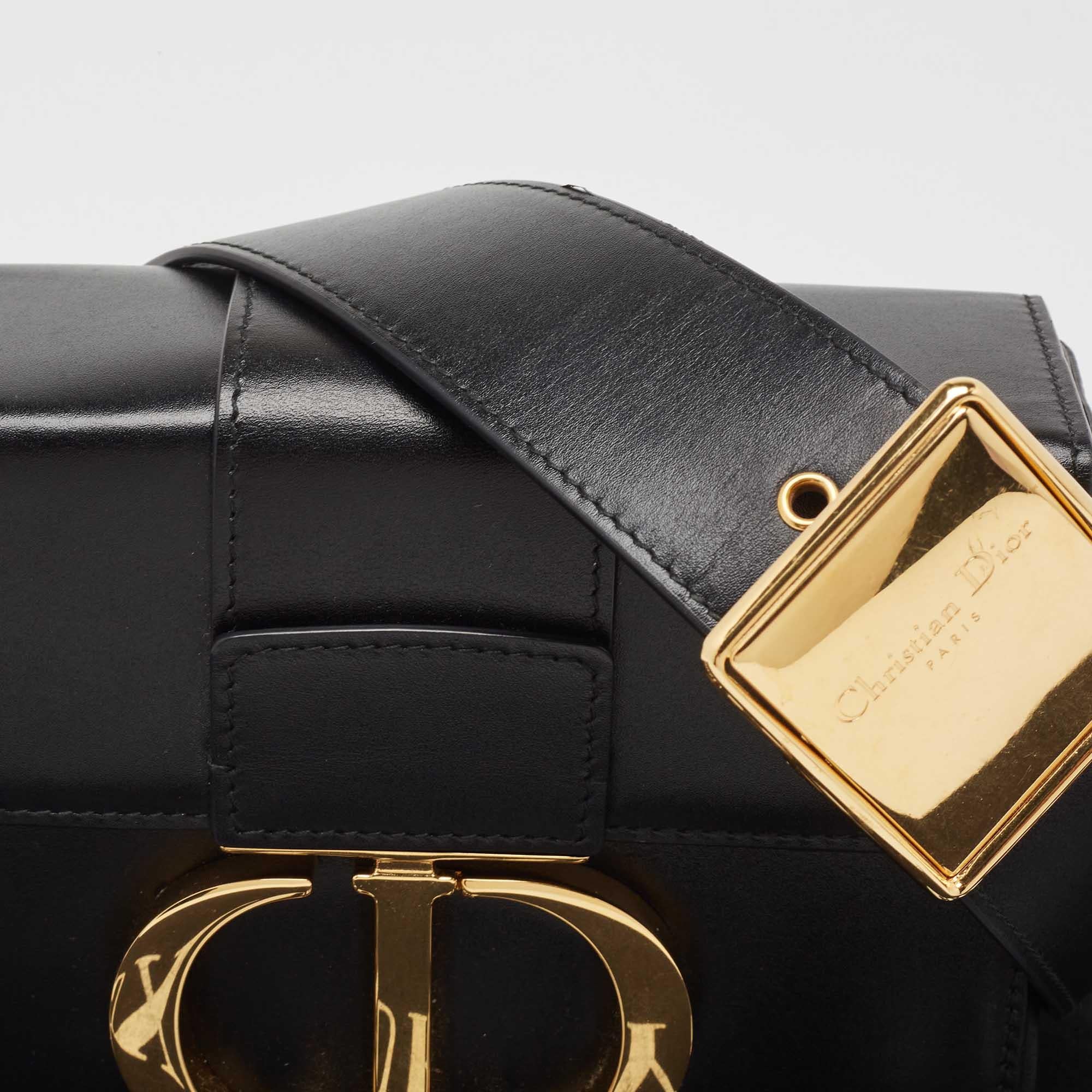 Dior Black Leather 30 Montaigne Box Bag For Sale 8