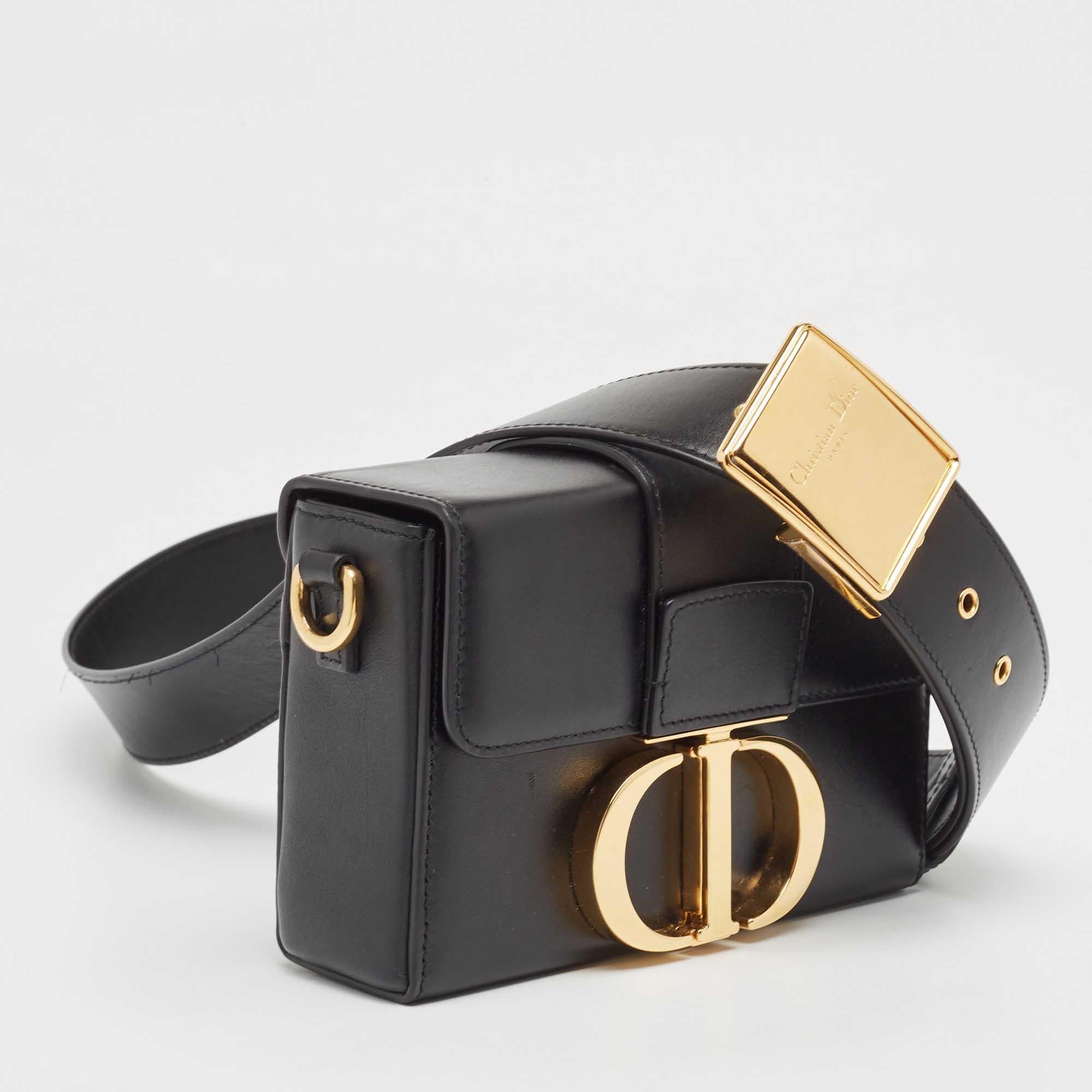 Dior Black Leather 30 Montaigne Box Bag For Sale 4
