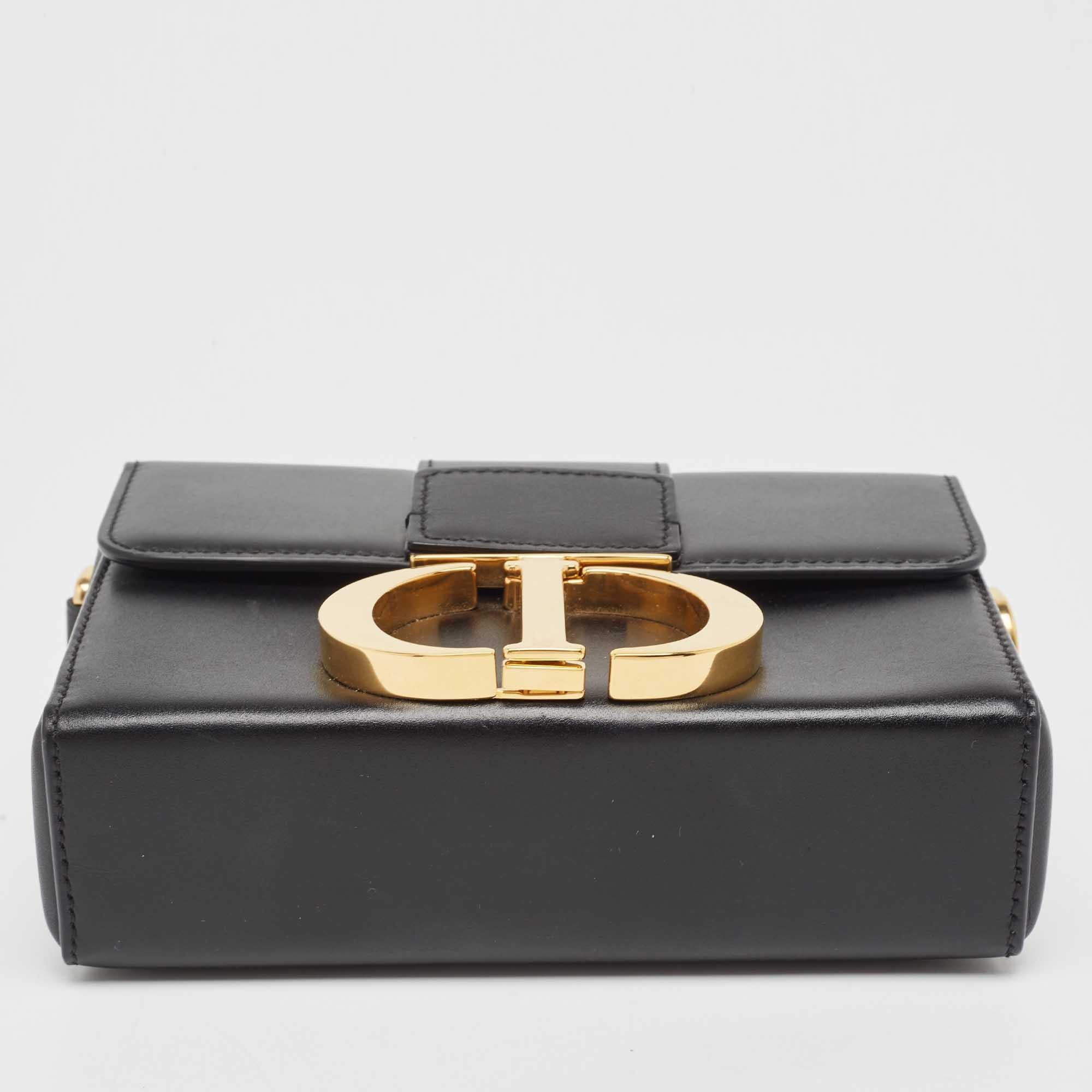 Dior Black Leather 30 Montaigne Box Bag For Sale 5