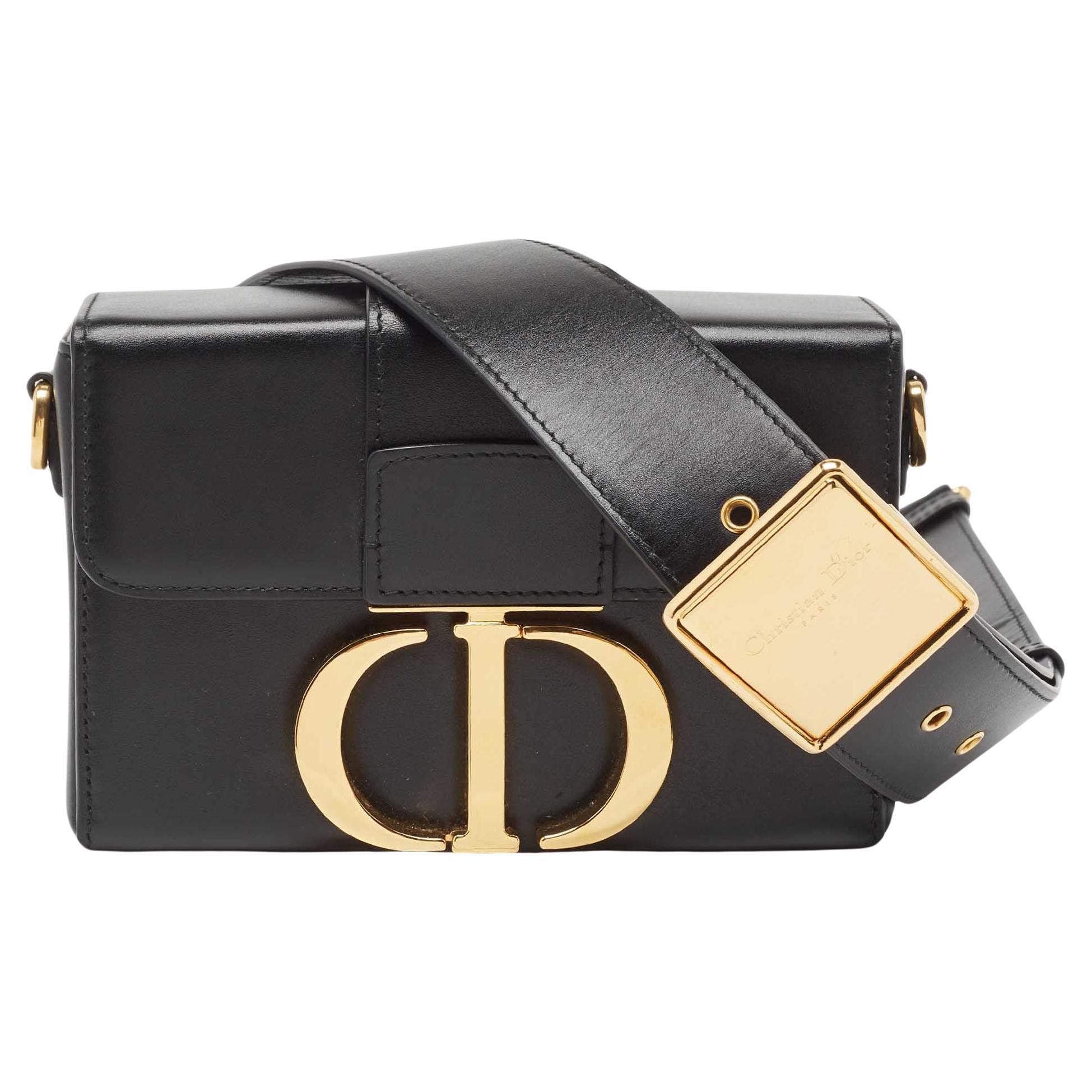 Dior Black Leather 30 Montaigne Box Bag For Sale