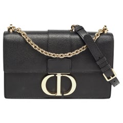 Used Dior Black Leather 30 Montaigne Flap Bag