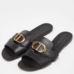 Dior Black Leather 30 Montaigne Flat Slide Sandals Size 39.5