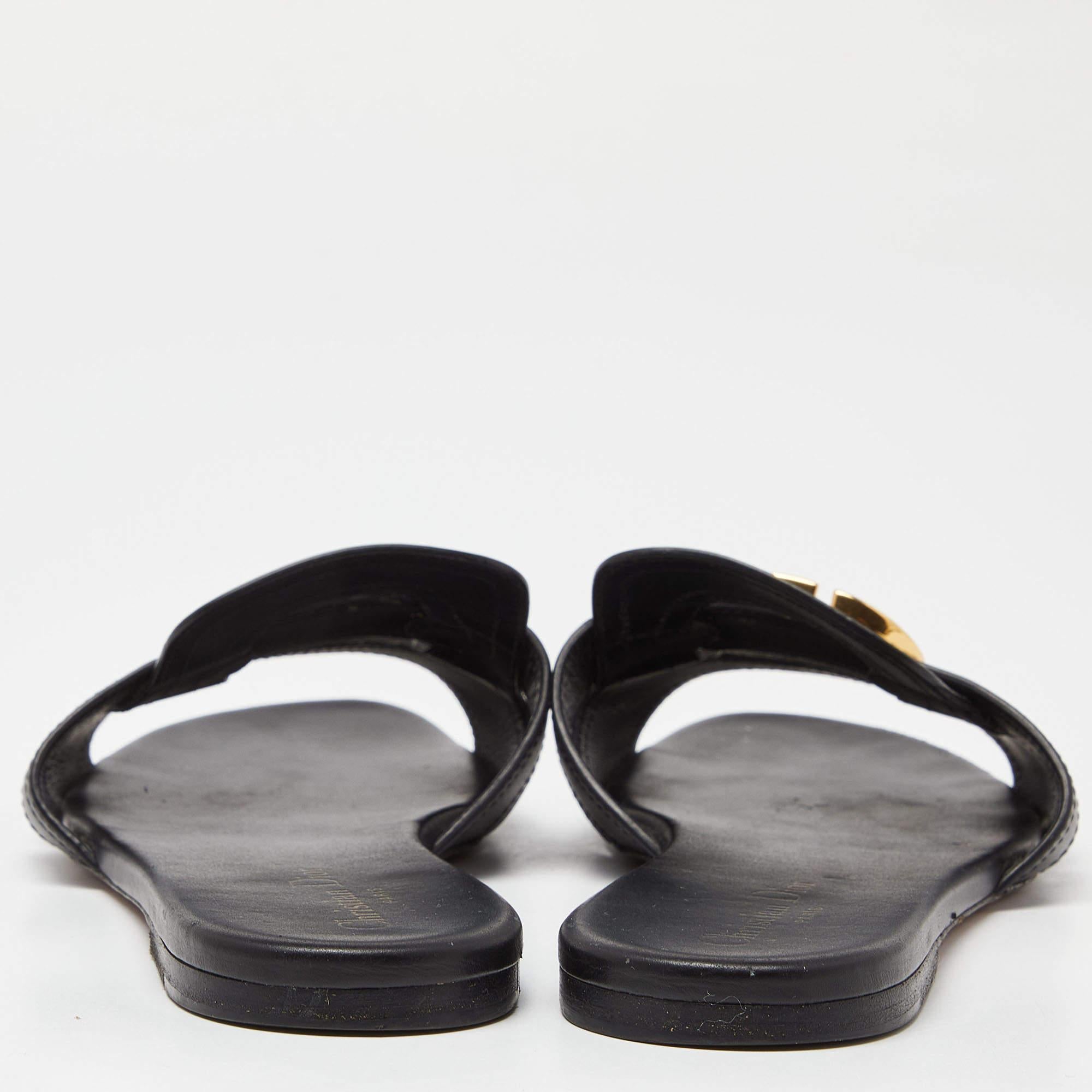Dior Black Leather 30 Montaigne Flat Slide Sandals Size 39.5 2