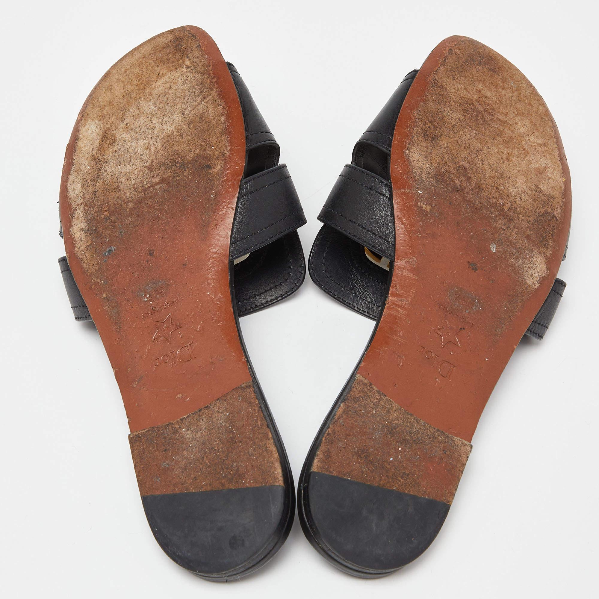Dior Black Leather 30 Montaigne Flat Slide Sandals Size 39.5 3