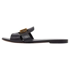 Dior Black Leather 30 Montaigne Flat Slide Sandals Size 39.5