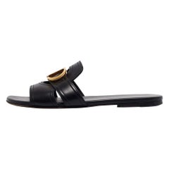 Dior Black Leather 30 Montaigne Flat Slides Size 36