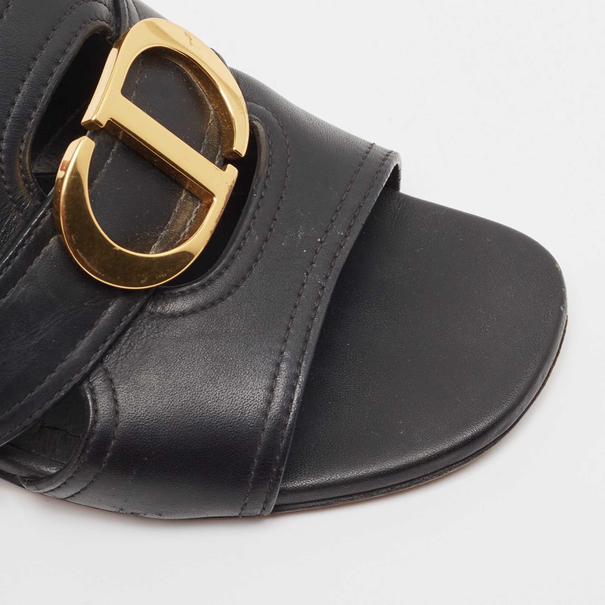 Dior Black Leather 30 Montaigne Slide Sandals Size 36.5 2