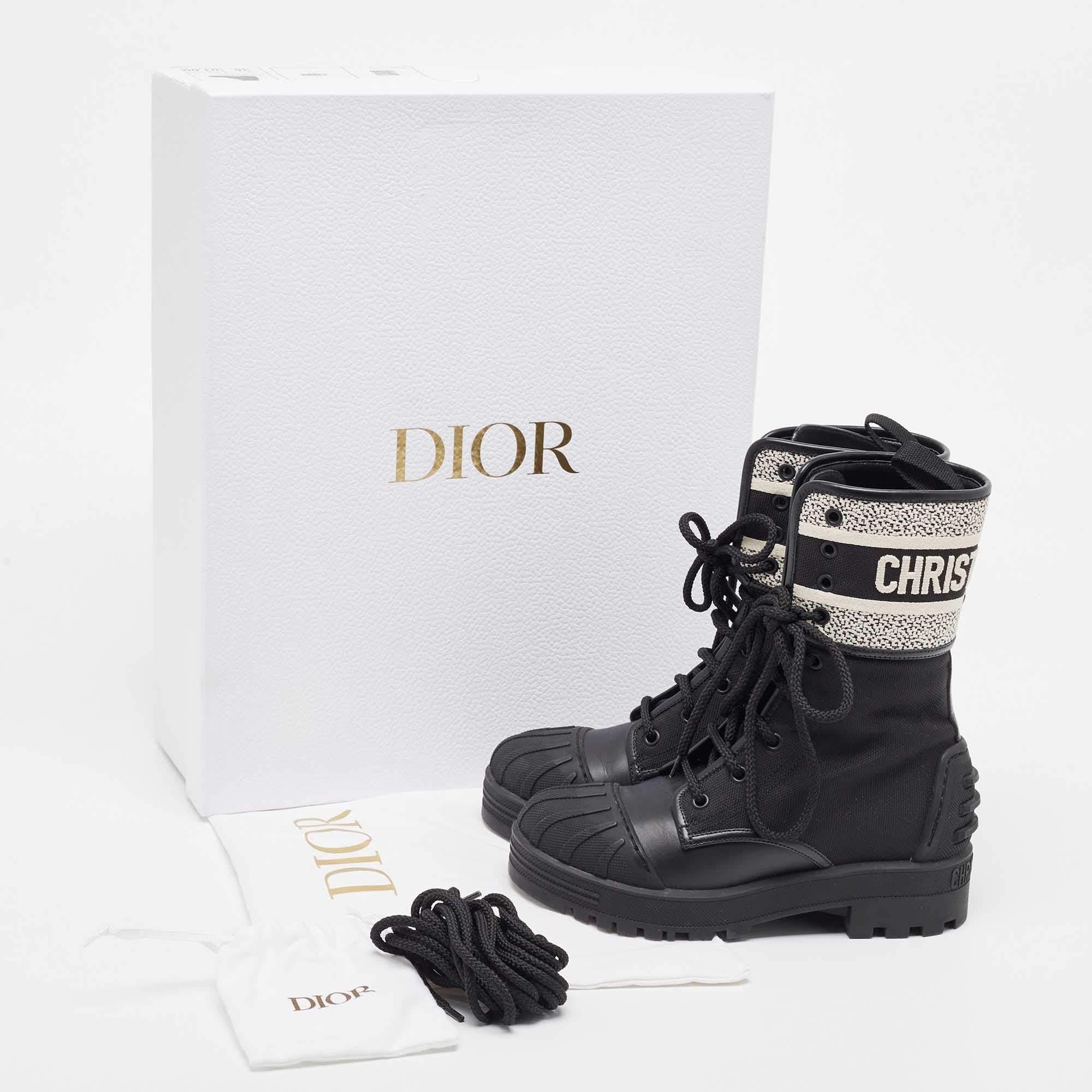 Dior Black Leather and Canvas D-major Ankle Boots Size 35 3