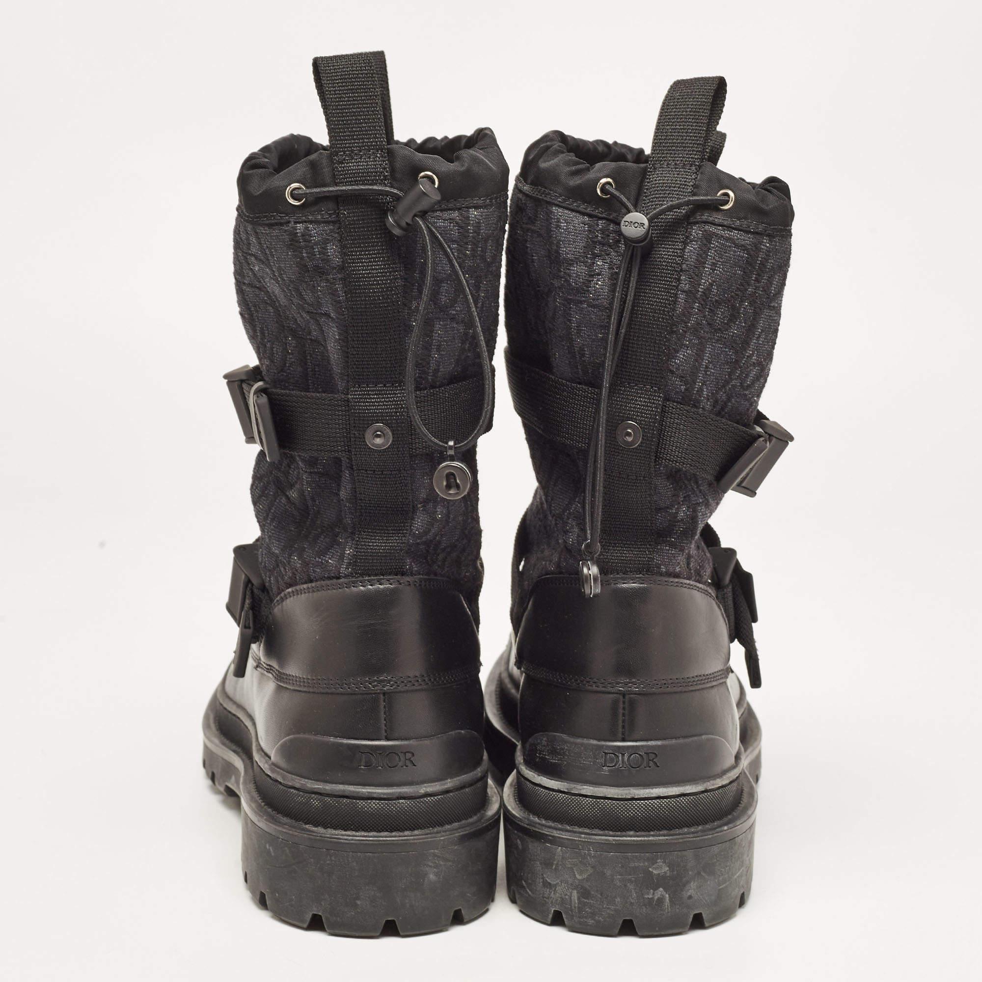 Dior Black Leather and Canvas High Top Combat Boots Size 42 For Sale 1