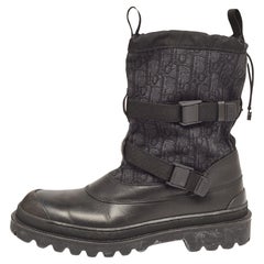 Dior Schwarzes Leder und Segeltuch High Top Combat Stiefel Größe 42