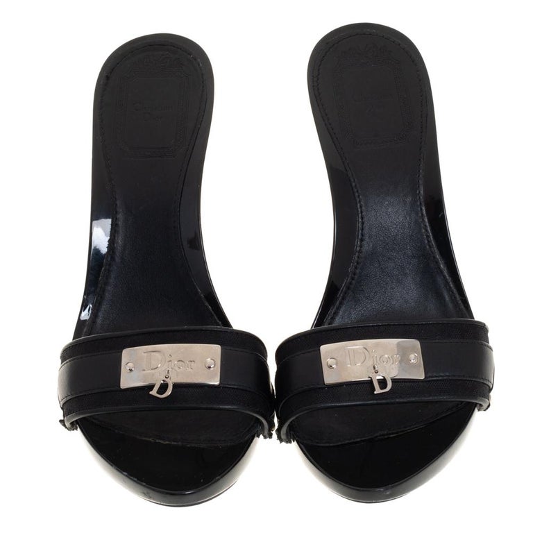 Dior Black Leather And Canvas Logo Mules Size 36 at 1stDibs