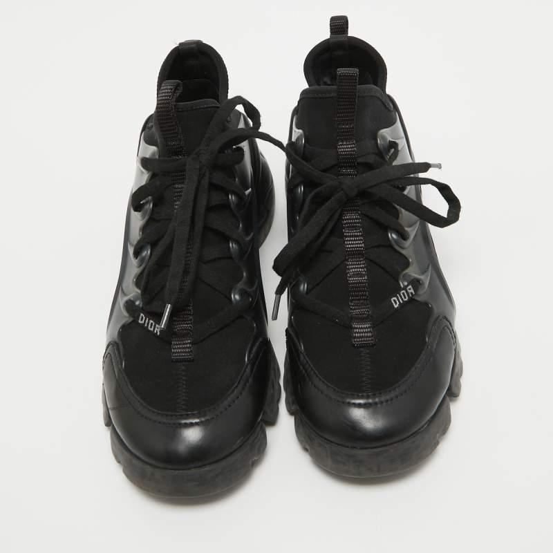 Dior Black Leather and Fabric D Connect Lace Up Sneakers Size 37 In Fair Condition For Sale In Dubai, Al Qouz 2
