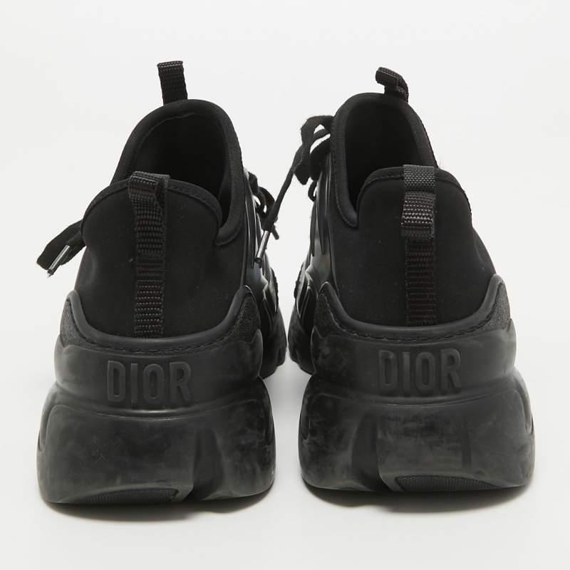Women's Dior Black Leather and Fabric D Connect Lace Up Sneakers Size 37 For Sale