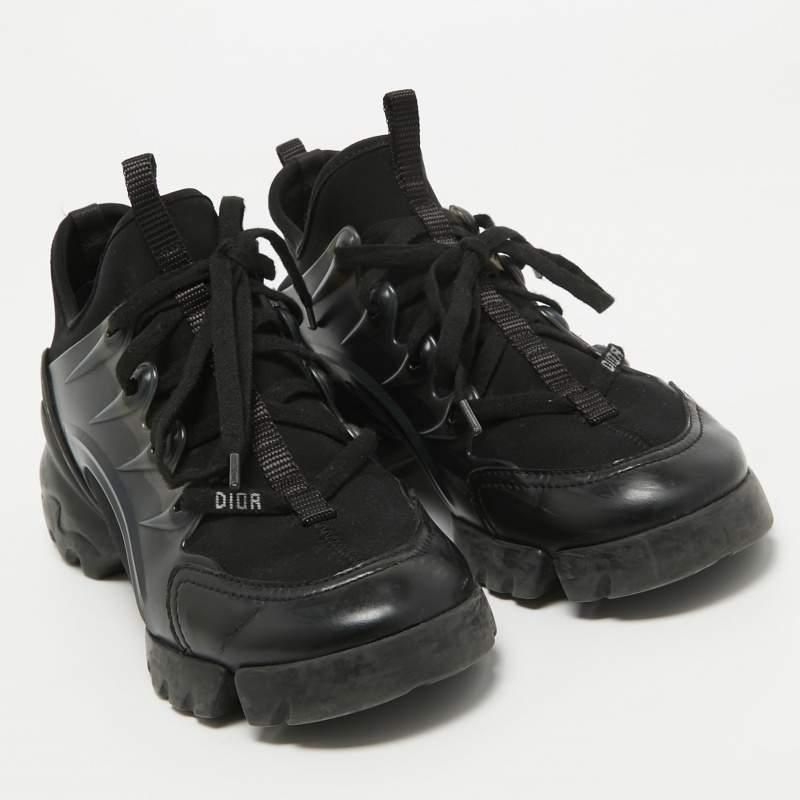 Dior Black Leather and Fabric D Connect Lace Up Sneakers Size 37 For Sale 1