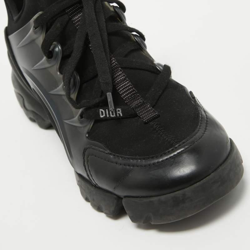 Dior Black Leather and Fabric D Connect Lace Up Sneakers Size 37 For Sale 2