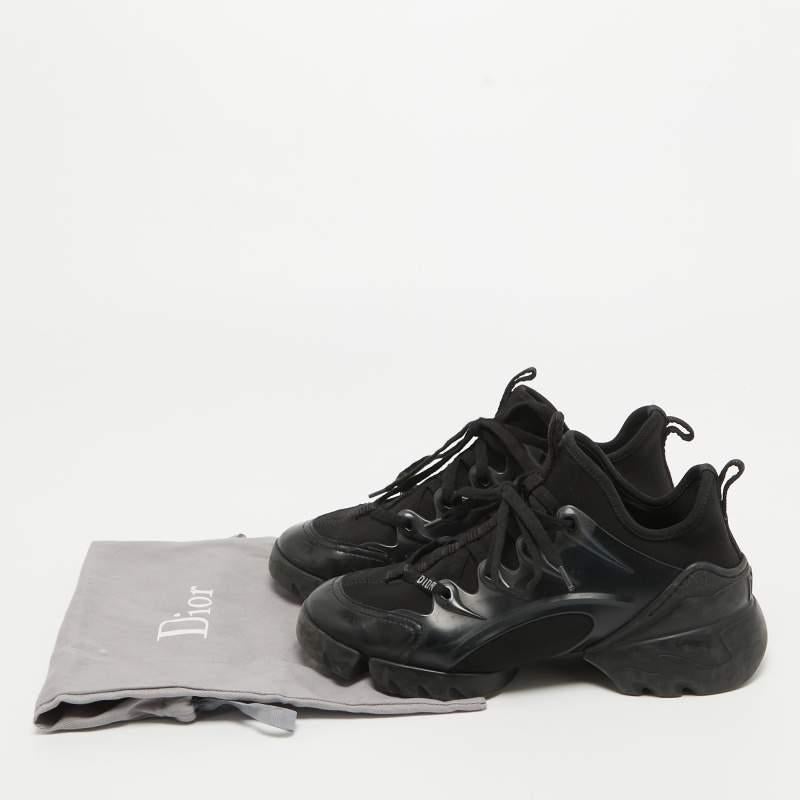 Dior Black Leather and Fabric D Connect Lace Up Sneakers Size 37 For Sale 4
