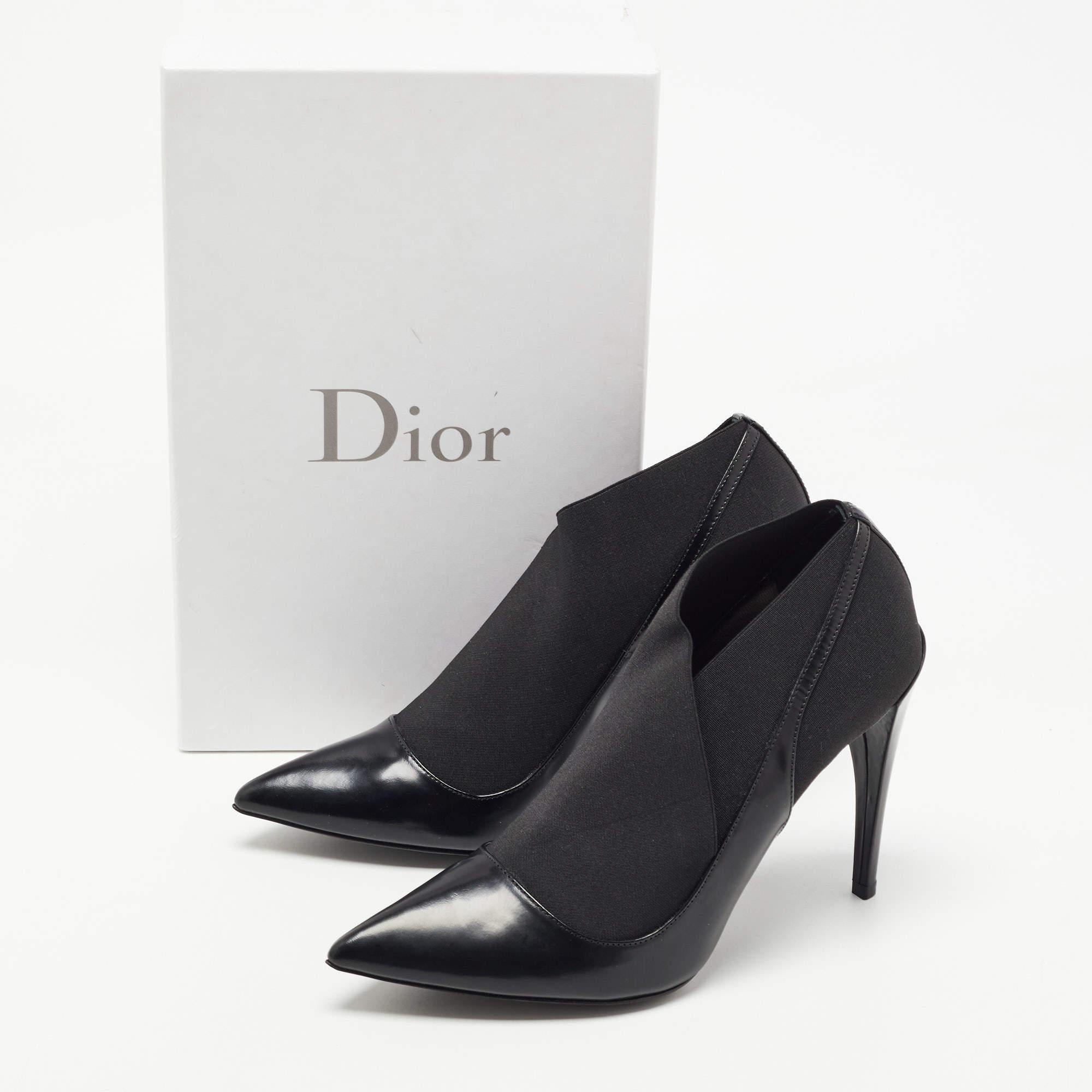 Dior Black Leather and Fabric Kitten Heel Pumps Size 39 2
