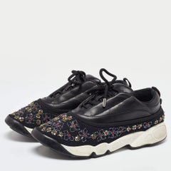Dior Black Leather and Mesh Beads Embellished Low Top Sneakers Size 42