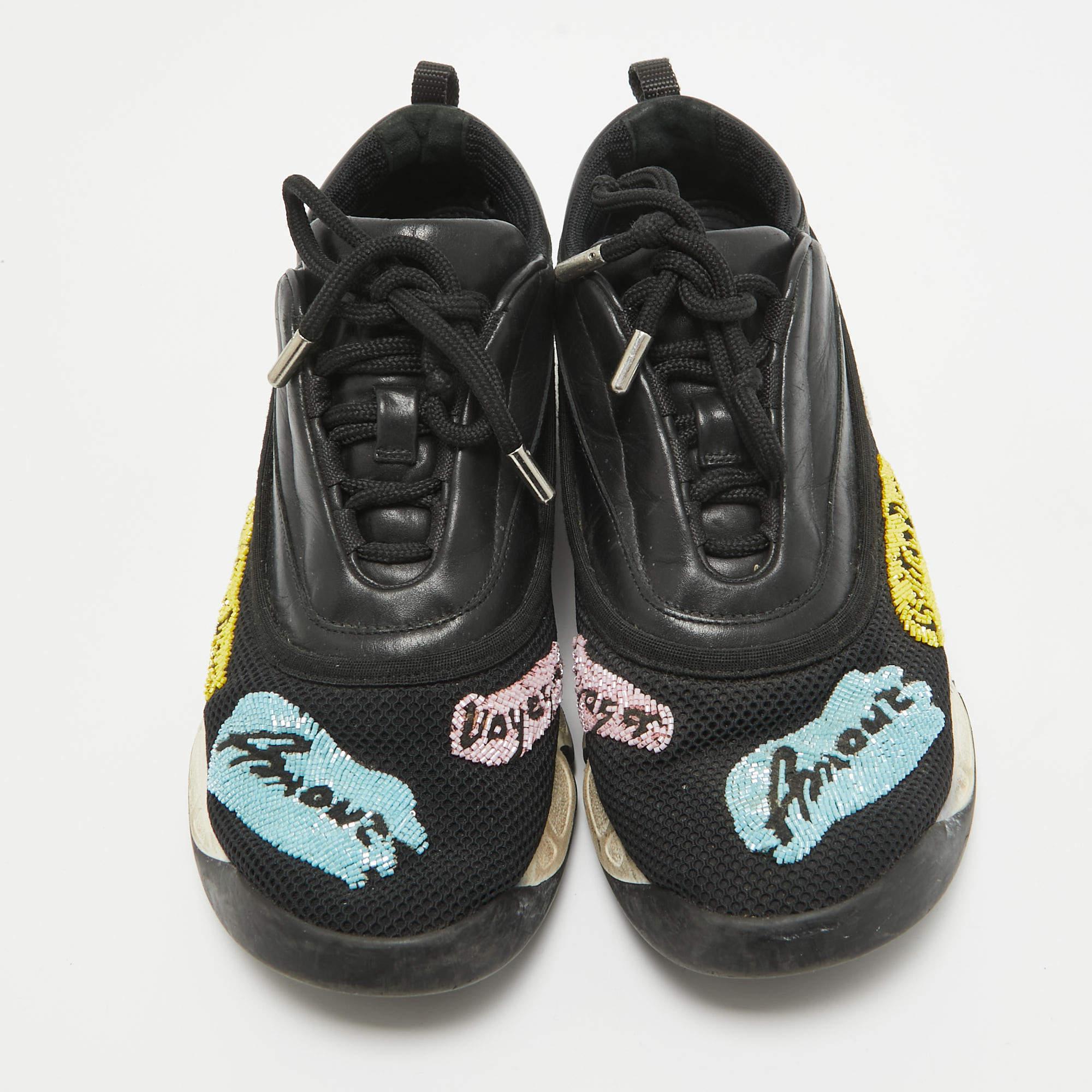Dior Black Leather and Mesh Fusion Lace Up Sneakers Size 37.5 In Fair Condition In Dubai, Al Qouz 2