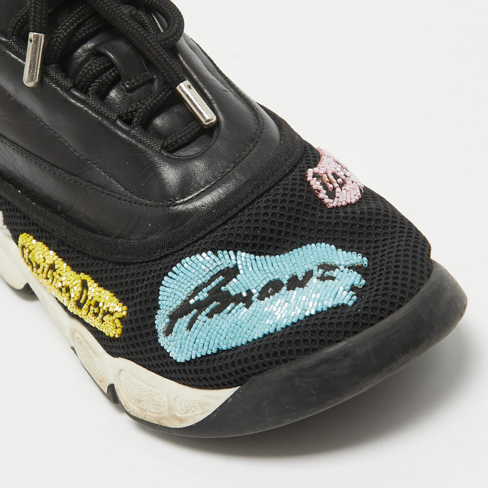 Dior Black Leather and Mesh Fusion Lace Up Sneakers Size 37.5 3